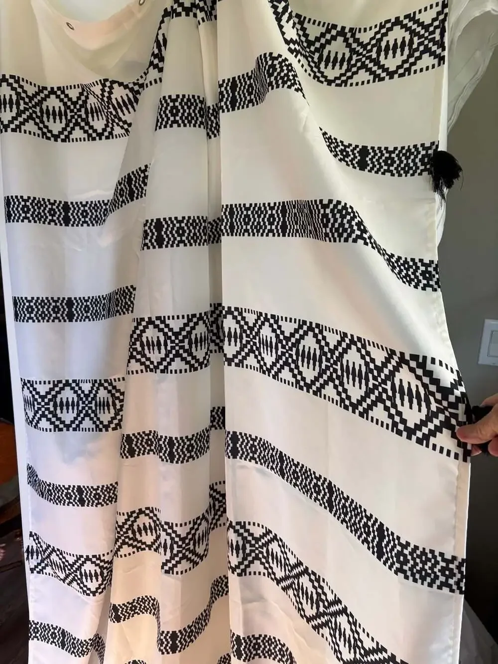 NWOT, Boho Chic Polyester and Cotton Shower Curtain, Black & white